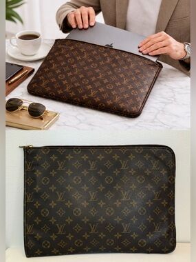 LOUIS VUITTON Brief Case Pochette Documents Brown Monogram 🌟